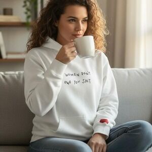 CHNGE Women's‎ Hoodie Sweatshirt Medium White Graphic Feminist Slogan